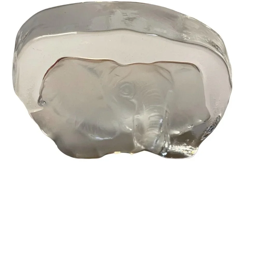 Collectible Decor Elephant Thick Slab Glass Etched Frosted Paperweight‎ Clear